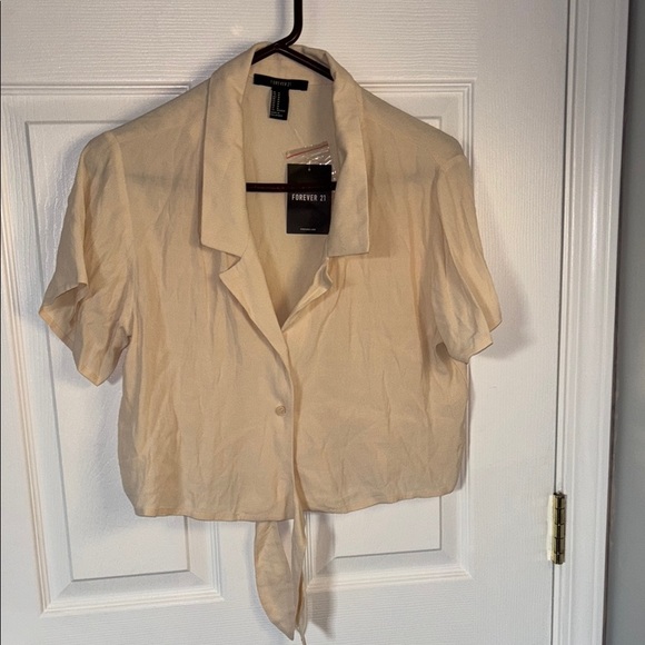 Cream Tie-Front Women's Top - Picture 2 of 4